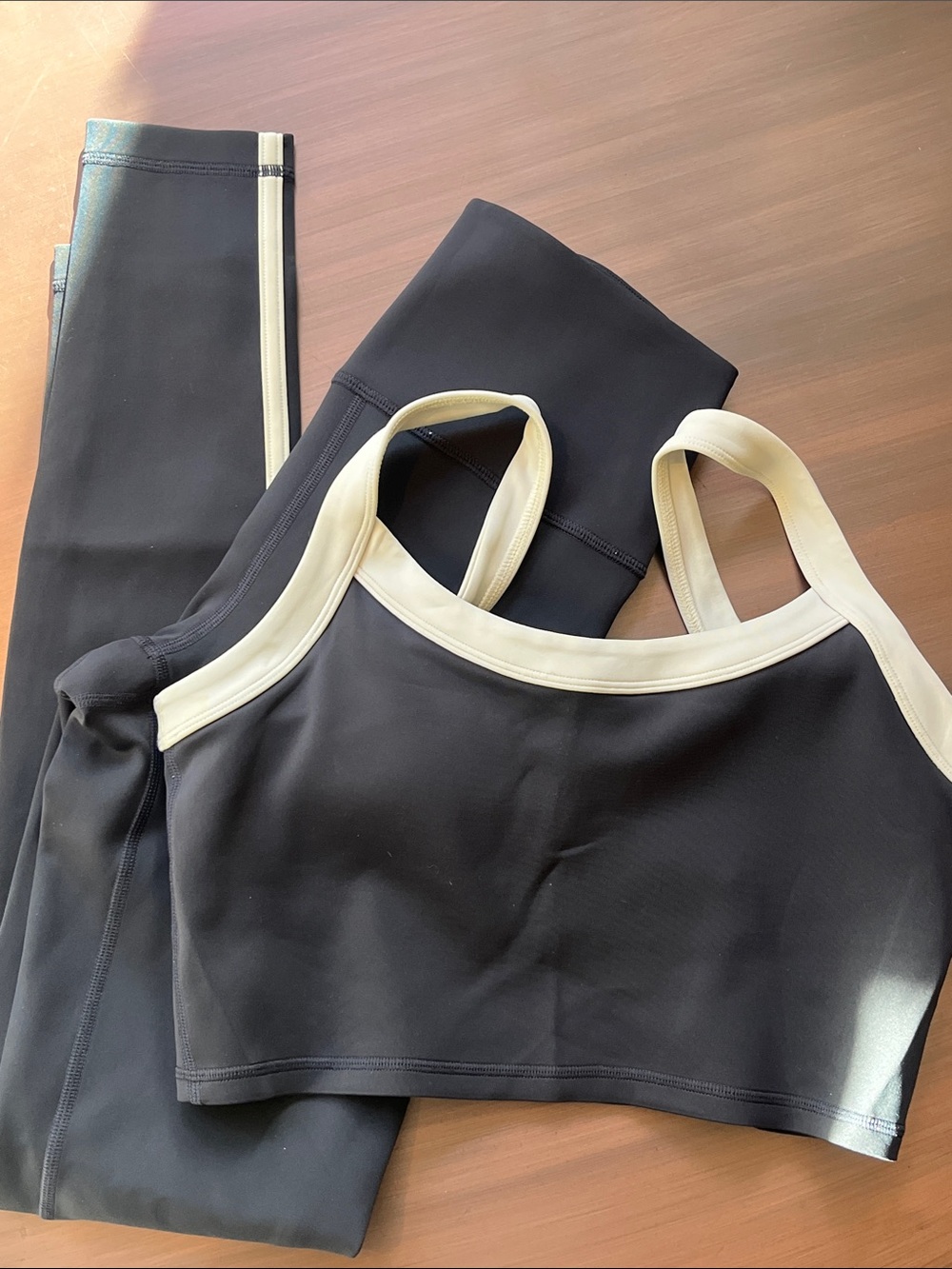 Organic Basics Black Sports Bra & Leggings with Cream Trim